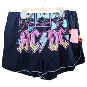 AC/DC Rock Group Shorts Blue Pink Graphic Print Elastic Waist Cotton Size 2X